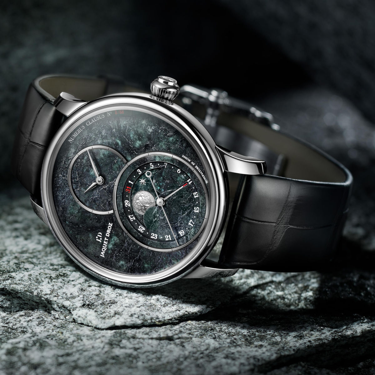 Jaquet Droz Grande Seconde Moon Swiss Serpentinite - kamienna tarcza